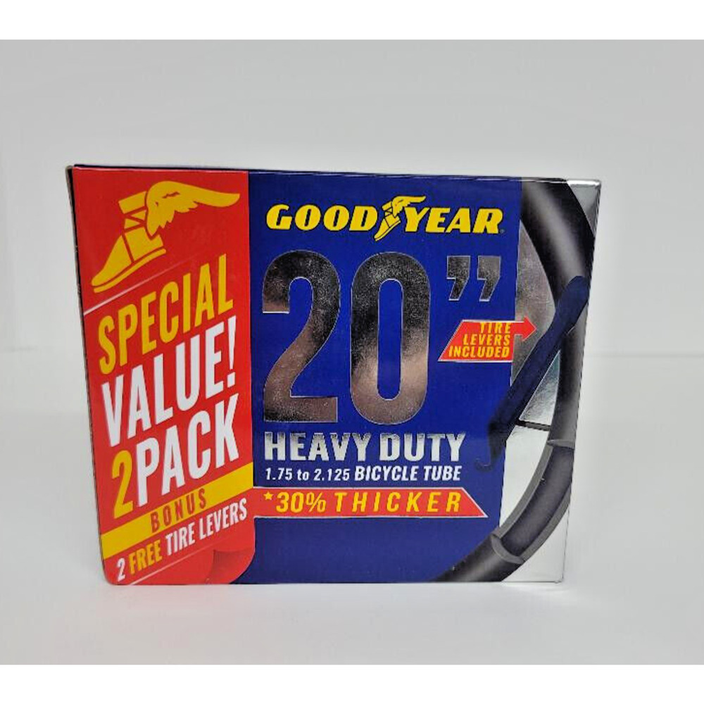 Goodyear 20" x‎ 1.75 -2.125 Heavy Duty Bike Tube - 2 Pack, Tire Levers included